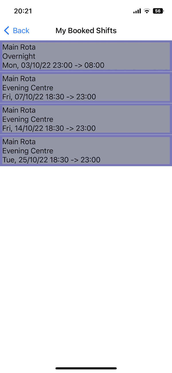 Booked Shifts